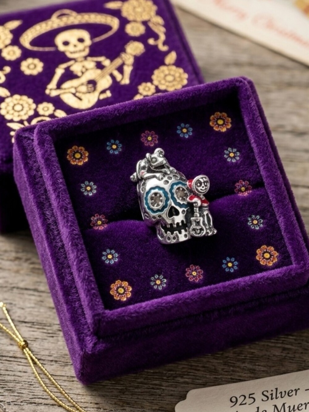 Sterling Silver Sugar Skull Charm Ring with Enamel Accents - Women's Jewelry